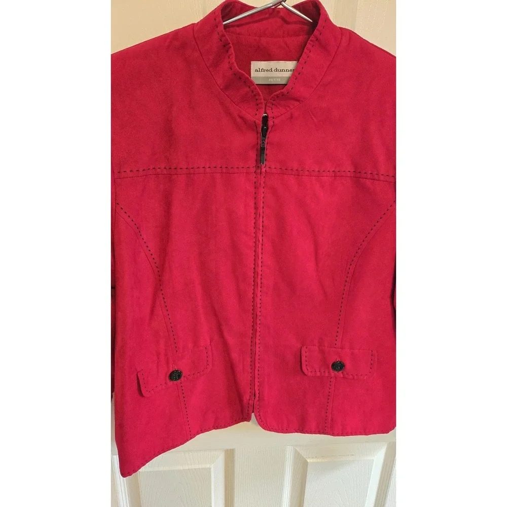 Vintage Red Micro Suede Jacket Women M Petite Cropped Tailor 90s Stitch Western